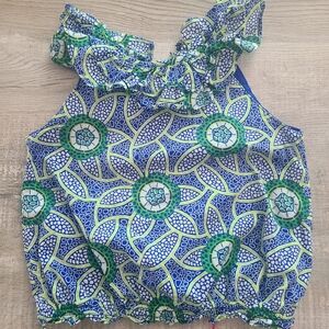 Little Girls Janie and Jack Floral Block Print Top in Blue, Green, and White